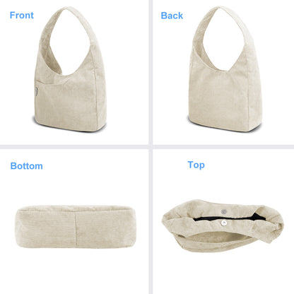 Entchin Women Corduroy / Nylon Tote Bag Magnetic Button 4 Pockets Premium Casual Tote's Handbag Big Capacity Shoulder Bag