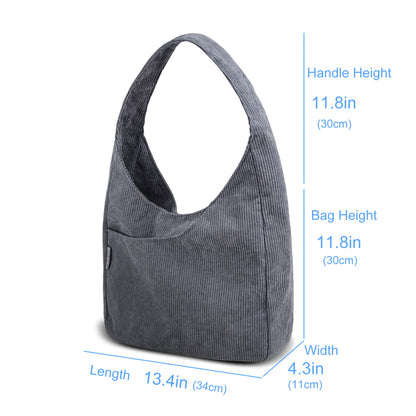 Entchin Women Corduroy / Nylon Tote Bag Magnetic Button 4 Pockets Premium Casual Tote's Handbag Big Capacity Shoulder Bag