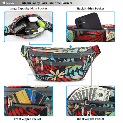 Entchin Fanny Pack for Women Men with 4-Zipper Pockets, premium fashion Waist Pack Crossbody Bum Bags